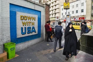 "Down with USA" Graffiti in a Tehran Alley