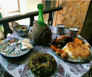 Kalam Polo, Shirazi Salad, Rice, and Chicken in Parhami House